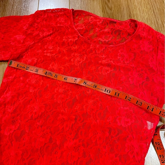 Vintage Gaviota Sheer Neon Red Lace Tee - S - Picture 2 of 8